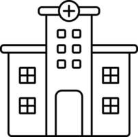 Black Line Art Illustration Of Hospital Building Icon. vector