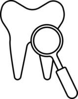 Check Or Search Tooth With Magnifying Glass Outline Icon. vector