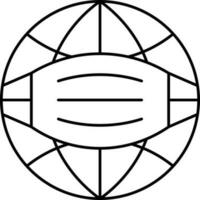 Globe Wearing Mask Icon In Black Linear Style. vector