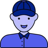 Happy Delivery Boy Cartoon Character Blue Icon. vector
