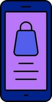 Handbag In Smartphone Screen For Online Shopping Blue And Purple Icon. vector