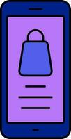 Handbag In Smartphone Screen For Online Shopping Blue And Purple Icon. vector