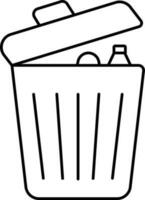 Isolated Trash Bucket Black Linear Icon. vector