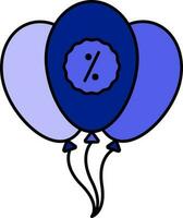 descuento oferta manojo globos azul icono en plano estilo. vector