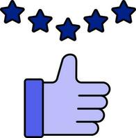 Five Star With Like Hand Symbol Or Icon In Blue Color. vector