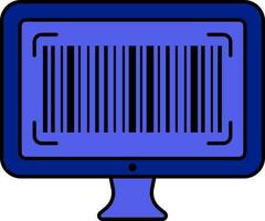 Barcode Scan In Computer Screen Blue Icon. vector