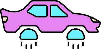 plano estilo volador coche icono en azul y rosado color. vector