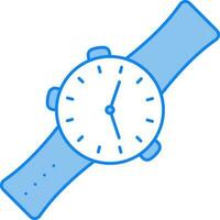 Blue And White Wristwatch Icon In Flat Style. vector