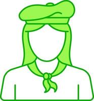 sin rostro joven hembra artista dibujos animados verde y blanco icono. vector