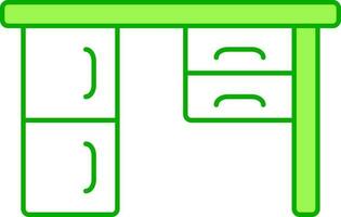 Flat Drawer Desk Icon In Green And White Color. vector