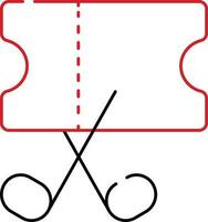 Scissor With Ticket Icon In Red And Black Thin Line. vector