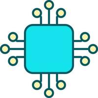 Yellow And Turquoise Circuit Chip Icon In Flat Style. vector