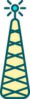 Flat Style Satellite Tower Icon In Yellow And Turquoise Color. vector