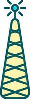 Flat Style Satellite Tower Icon In Yellow And Turquoise Color. vector