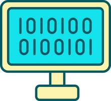 Binary Code In Desktop Screen Yellow And Turquoise Icon. vector