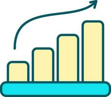 Increase Bar Chart Icon In Turquoise And Yellow Color. vector