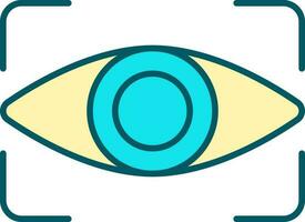 Turquoise And Yellow Eye Scan Icon In Flat Style. vector