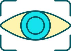 Turquoise And Yellow Eye Scan Icon In Flat Style. vector