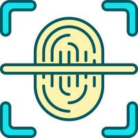 Fingerprint Scanning Icon In Yellow And Turquoise Color. vector