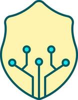 Digital Shield Icon In Turquoise And Yellow Color. vector
