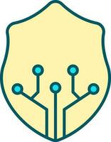 Digital Shield Icon In Turquoise And Yellow Color. vector