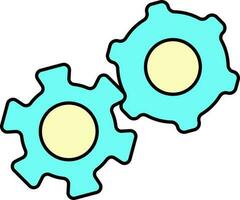 Two Cogwheels Icon In Yellow And Turquoise Color. vector