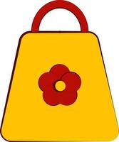 Red And Yellow Color Diwali Shopping Bag With Flower Icon In Flat Style. vector