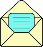 Open Letter Flat Icon In Turquoise And Yellow Color. vector
