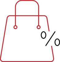 rojo y negro lineal compras bolso para rebaja oferta icono. vector