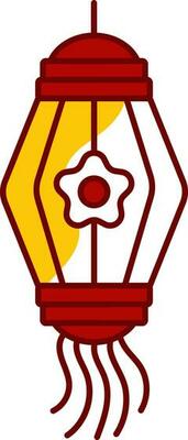 Circular Paper Lantern Icon In Red And Yellow Color Flat Style.