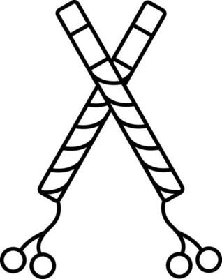 Isolated Cross Dandiya Sticks Icon In Thin Line Art.