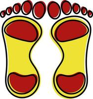 Red And Yellow Color Footprint Icon In Flat Style. vector