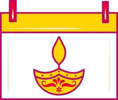 Isolated Diwali Diya On Calendar Icon In Pink And Yellow Color. vector