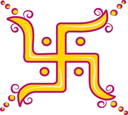 Illustration Of Pink And Yellow Swastika Symbol Or Icon In Flat Style.