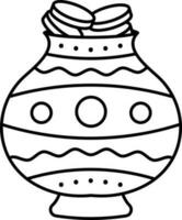 Illustration Of Pot With Full Of Stack Gold Coin Icon In Black Outline. vector