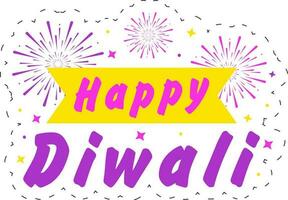 Explosive Happy Diwali Message Text With Fireworks Background In Sticker Style. vector