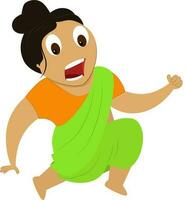 Funny Cartoon Character Of Shouting Indian Woman Running Flat Icon. vector