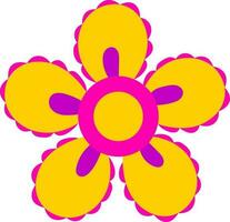 Pink And Yellow Beautiful Flower Flat Icon. vector