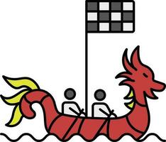 People Boating Dragon Boat With Checkered Flag Colorful Icon. vector