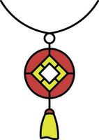 Feng Coin With Tassel Flat Icon In Red And Yellow Color. vector