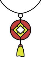 Feng Coin With Tassel Flat Icon In Red And Yellow Color. vector