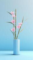 ligero azul bambú, ligero rosado flores, minimalista imagen. ai generativo foto
