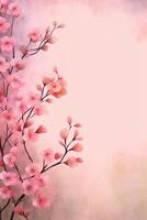 light pink background paper texture tiny petal flower painting in watercolor style. photo