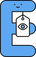 Blue E Capital Letter Cartoon With Eye Words Tag Icon. vector