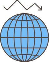 abajo ondulado estrategia flecha grafico con globo azul y negro icono. vector