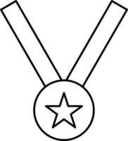Isolated Star Medal With Ribbon Outline Icon. vector