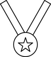 Isolated Star Medal With Ribbon Outline Icon. vector