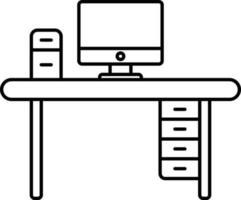 Computer With CPU Desk Outline Icon. vector