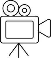 Video Camera On Tripod Icon In Black Outline. vector