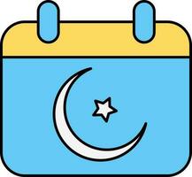 creciente Luna símbolo calendario azul y amarillo icono. vector